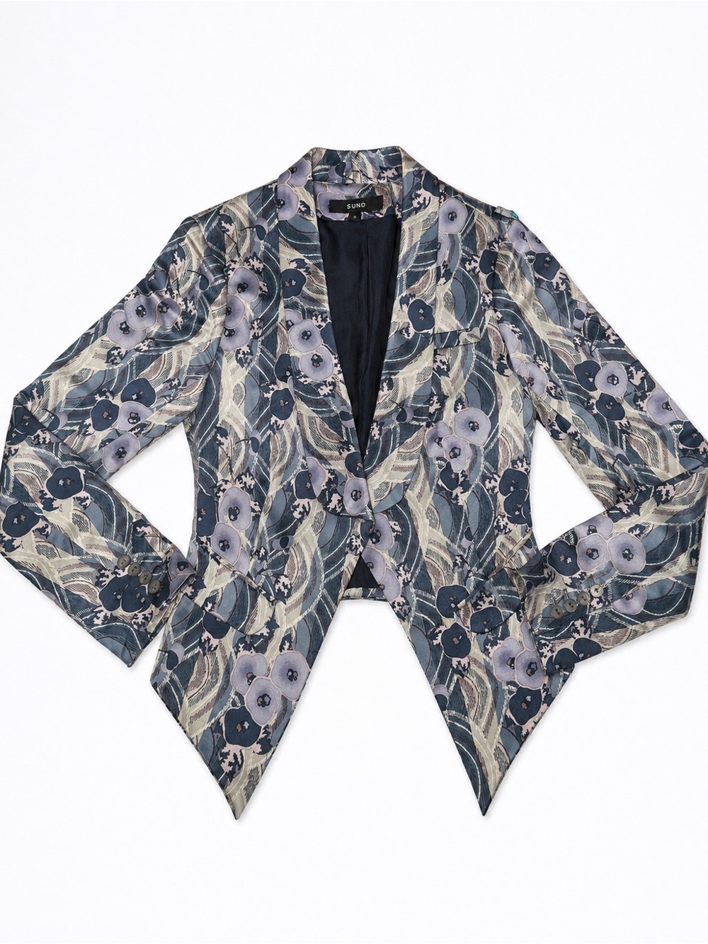SUNO Silk Floral Blazer Women’s S Blue Lilac Printed Lined Jacket
